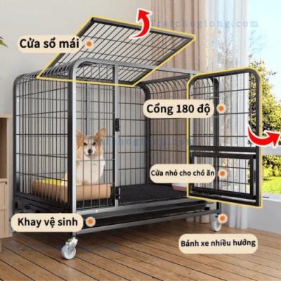 Lồng Chó Lớn 45Kg Sơn Tĩnh Điện Có Bánh Xe